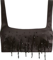 MANGO Sleeveless Beaded Satin Crop Top