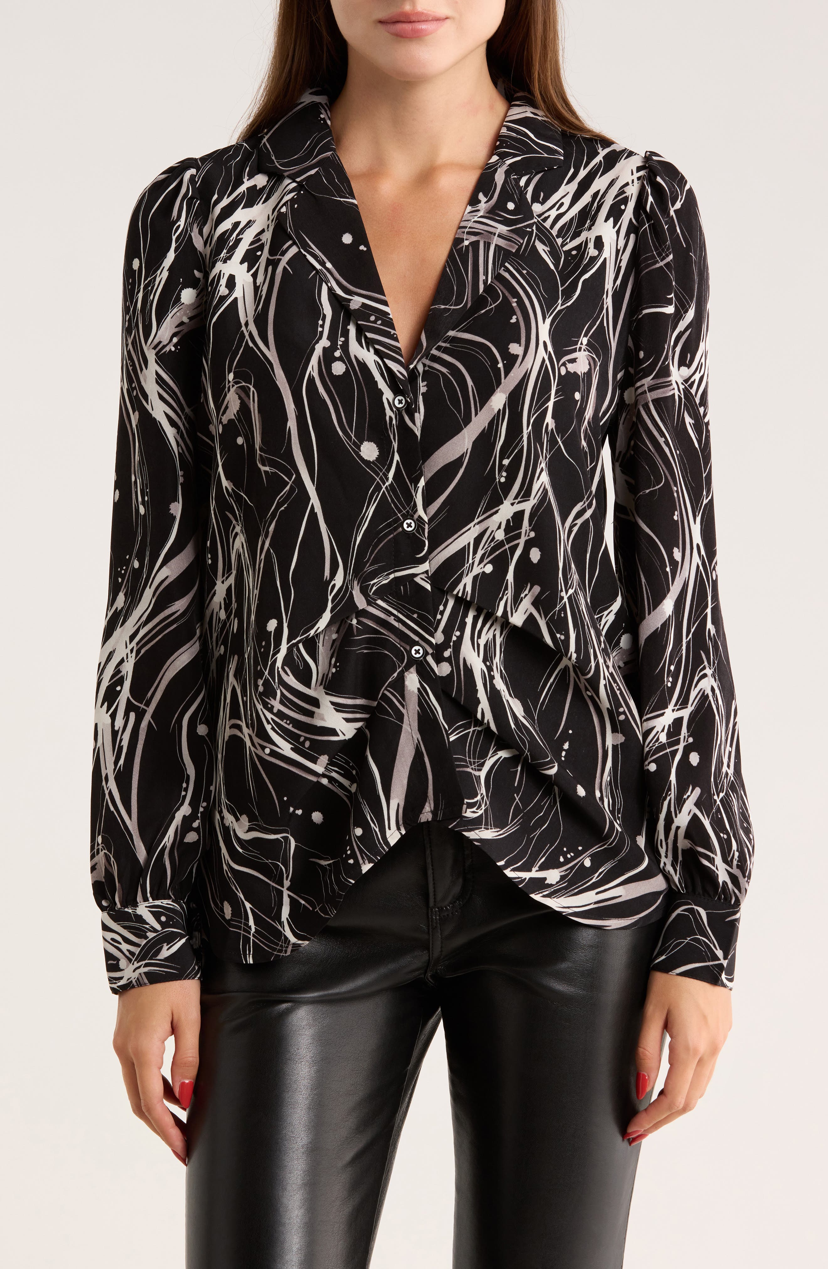 PATRIZIA LUCA Ruched Front Button-Up Shirt