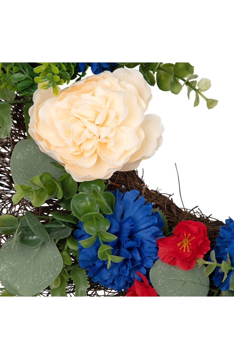 Northlight Americana Mixed Foliage and Florals Artificial Patriotic Wreath - 24"- Unlit, Alternate, color, Red