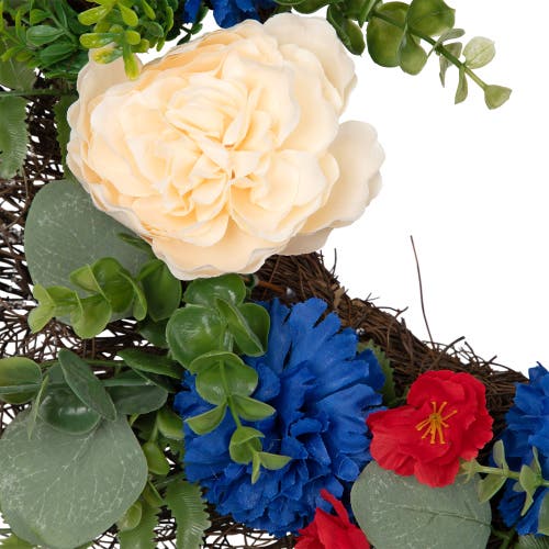 Northlight Americana Mixed Foliage And Florals Artificial Patriotic Wreath In Red