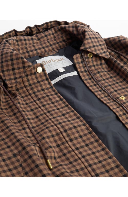 Barbour Audrey Check Showerproof Hooded Bomber Jacket In Brown