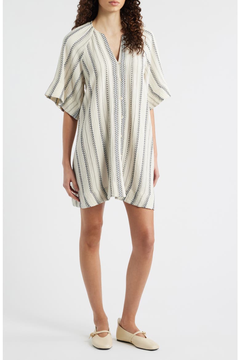 Noronha Stripe Organic Cotton Gauze Shirtdress, Main, color, CREME