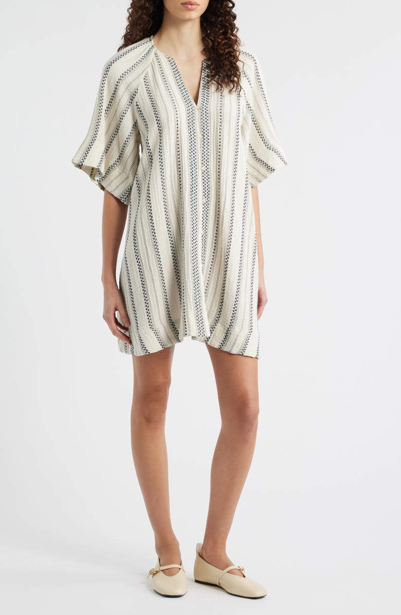 FRNCH Noronha Stripe Organic Cotton Gauze Shirtdress, Main, color, Creme