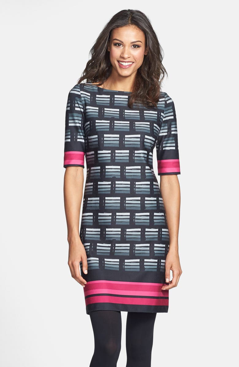 Eliza J Print Ponte Knit Shift Dress, Main, color, 