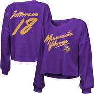 Majestic Threads Women's Majestic Threads Justin Jefferson Purple Minnesota Vikings Name & Number Off-Shoulder Script Cropped Long Sleeve V-Neck T-Shirt
