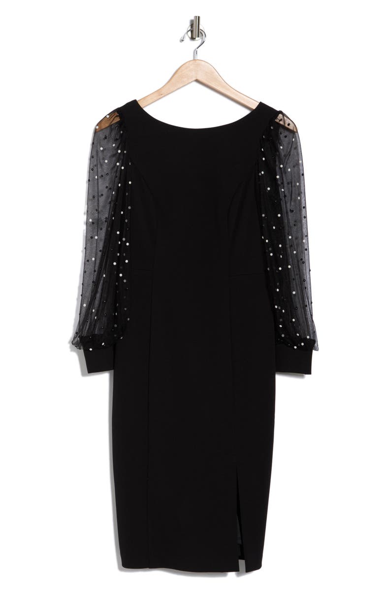 Eliza J Beaded Long Sleeve Midi Sheath Dress, Alternate, color, Black