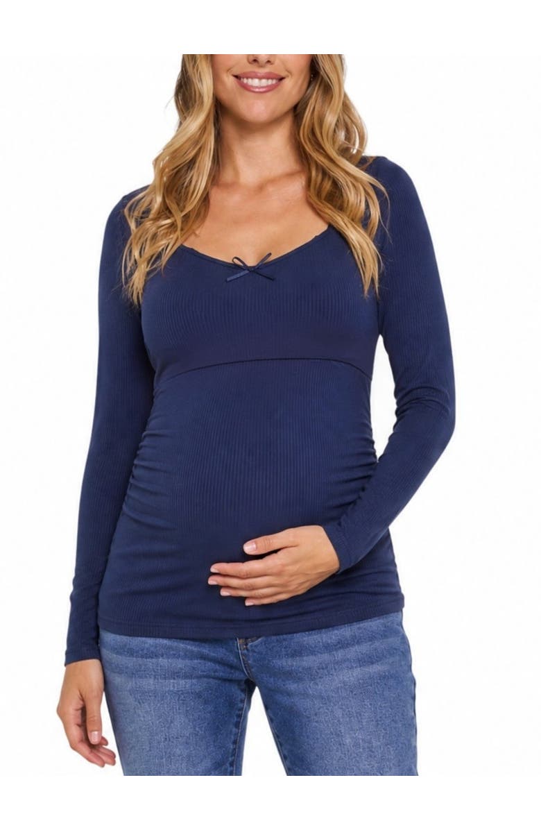 MOTHERHOOD MATERNITY Sweetheart Side-Ruched Long Sleeve Tee, Main, color, Peacoat
