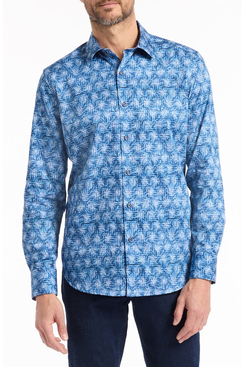Warlow Cotton Button-Up Shirt, Main, color, BLUE