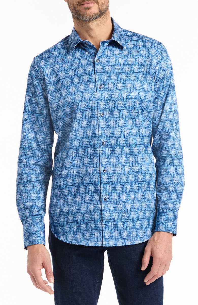 Robert Graham Warlow Cotton Button-Up Shirt, Main, color, Blue