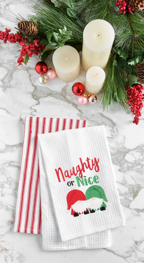 C & F Home C&f Home "naughty Or Nice" Gnomes Embroidered Kitchen Towel In White