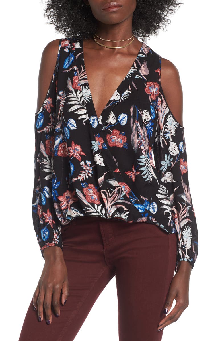 All in Favor Surplice Cold Shoulder Blouse, Main, color,