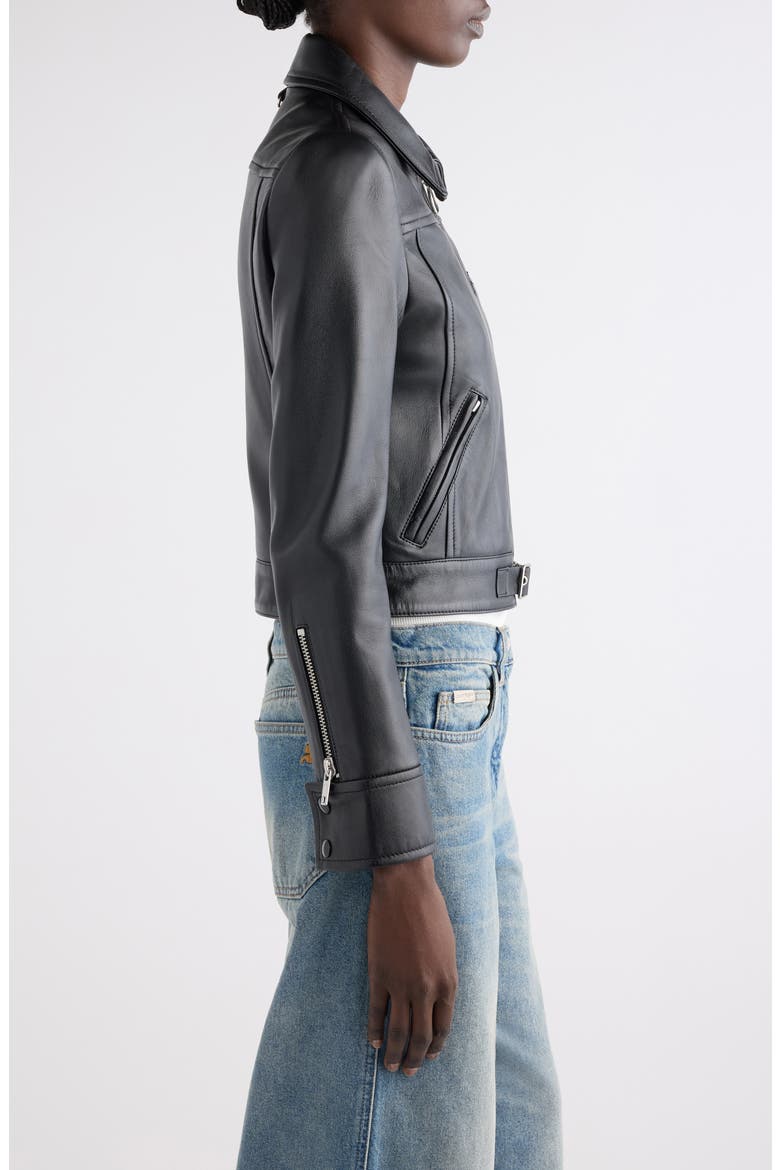 Iconic Zip Lambskin Leather Jacket, Alternate, color, BLACK