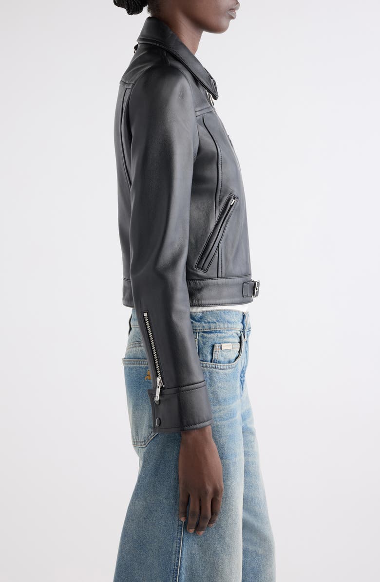 Courrèges Iconic Zip Lambskin Leather Jacket, Alternate, color, Black