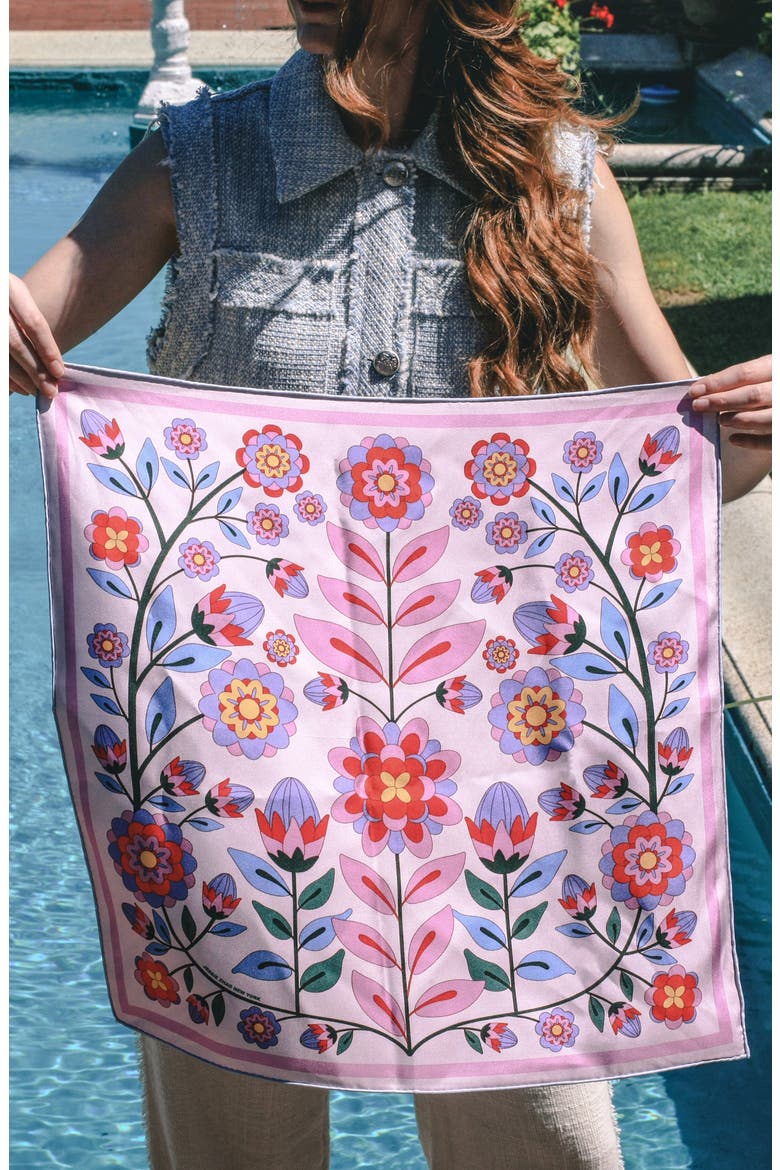 Double Sided Silk Scarf Of Pink Garden, Alternate, color, Pink