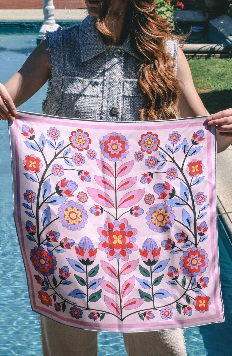 Jessie Zhao New York Double Sided Silk Scarf Of Pink Garden, Alternate, color, Pink