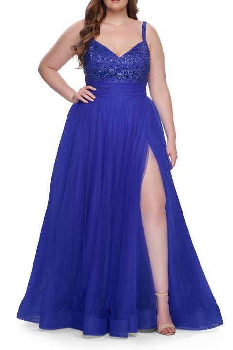 A-Line Plus Size Prom Dress with Rhinestone Bodice