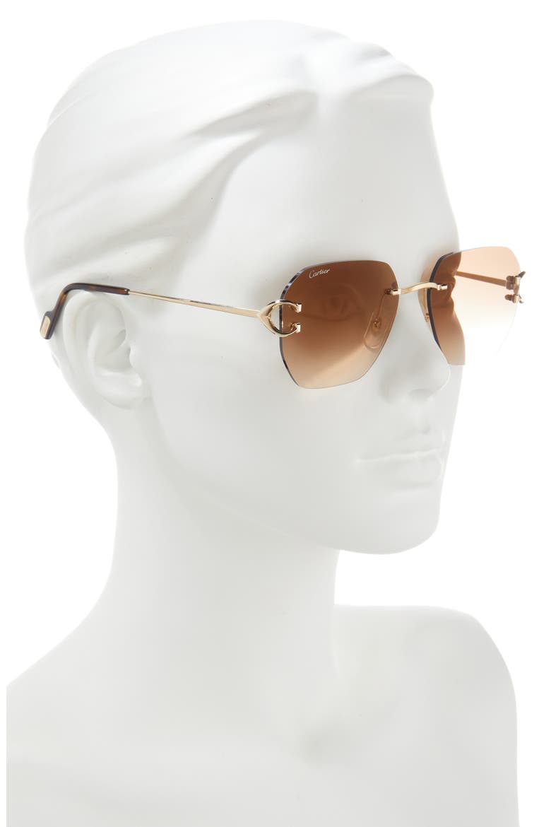 58mm Gradient Rectangular Sunglasses, Alternate, color, GOLD