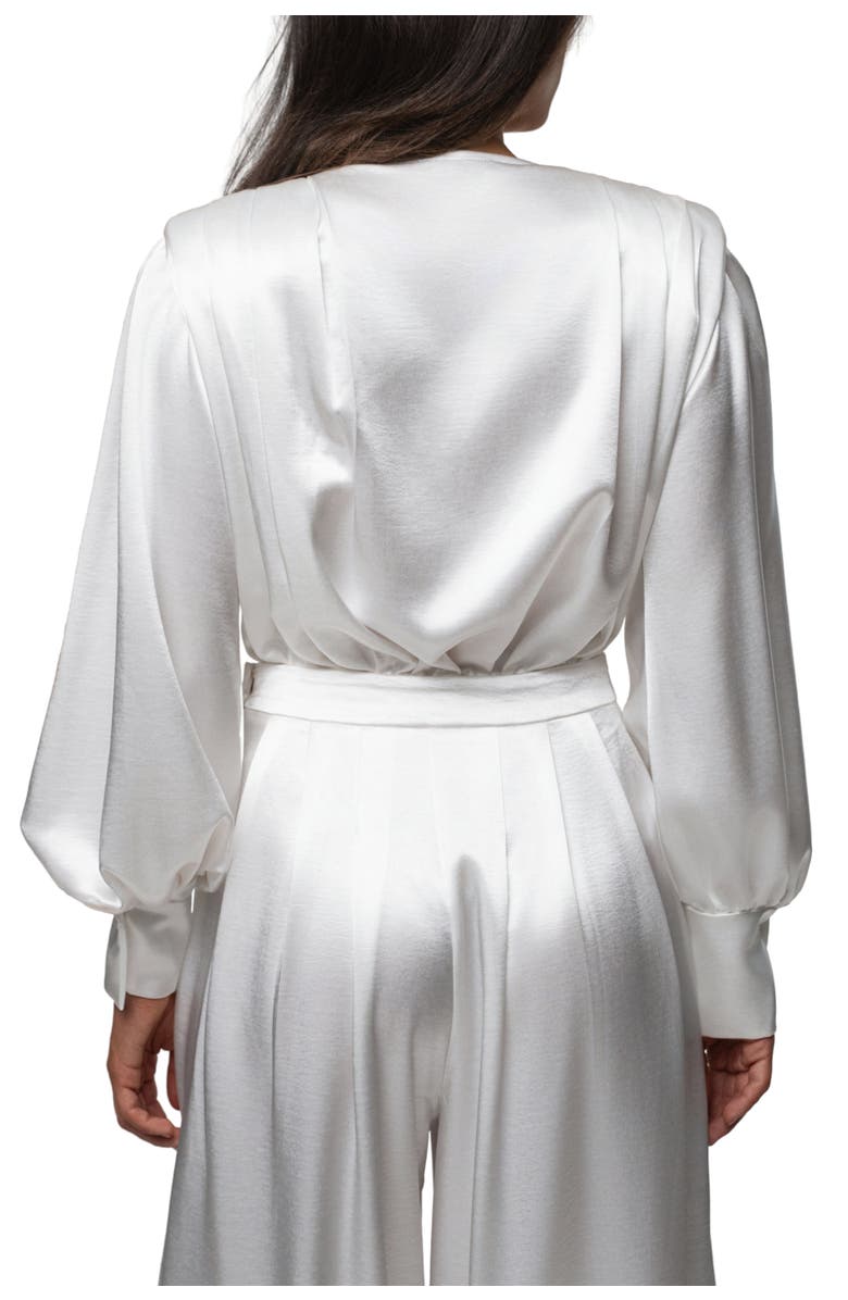 JLUXLABEL Satin Radiance Bodysuit, Alternate, color, White