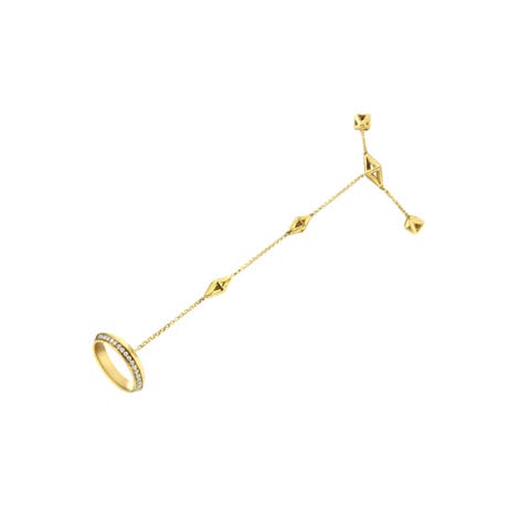 14K Yellow Gold 1/4 Cttw Diamond Ring and Bracelet Hand Chain