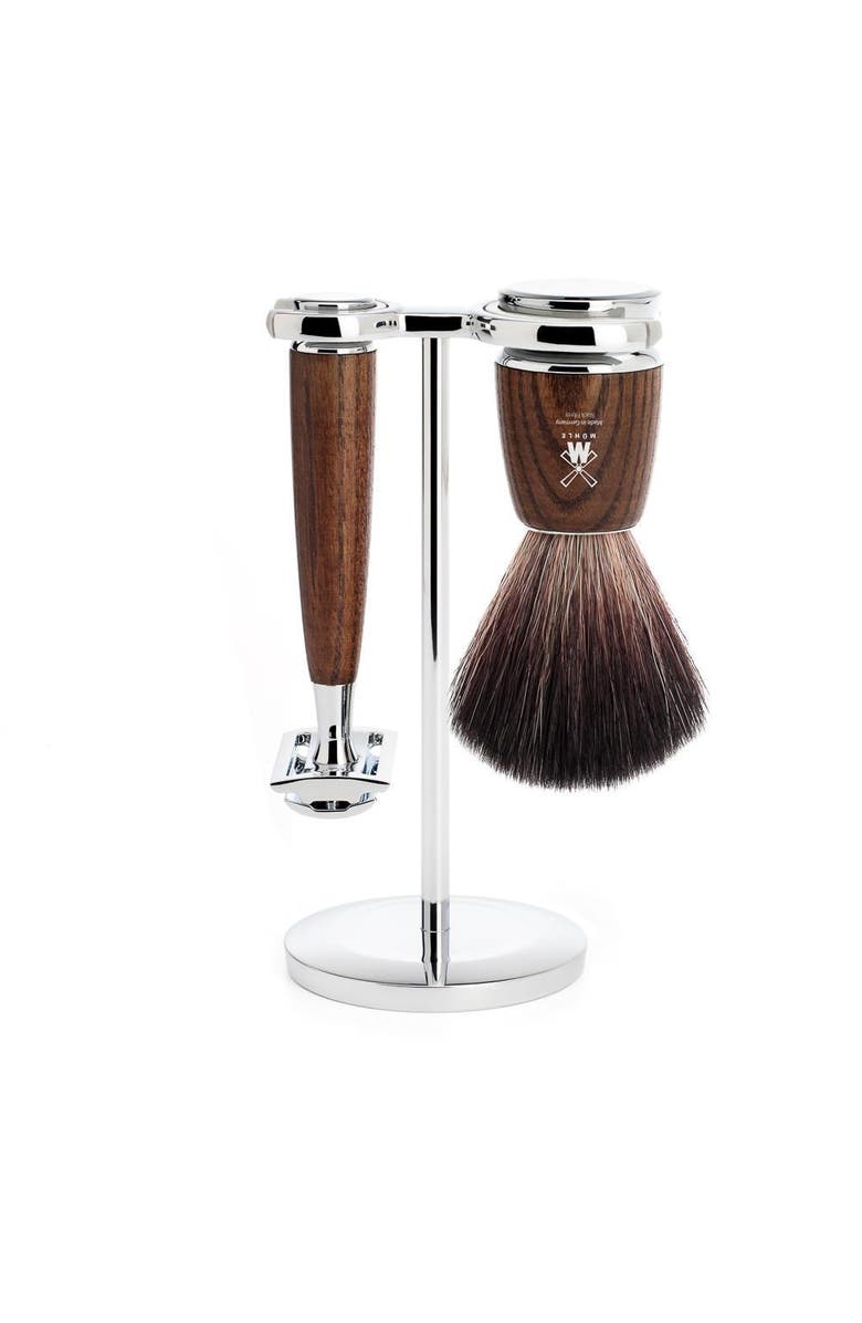 MÜHLE Rytmo Steamed Ash 3-Piece Black Fiber & Safety Razor Shaving Set, Main, color, Steamed Ash
