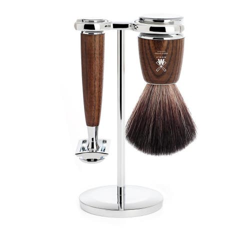Rytmo Steamed Ash 3-Piece Black Fiber & Safety Razor Shaving Set