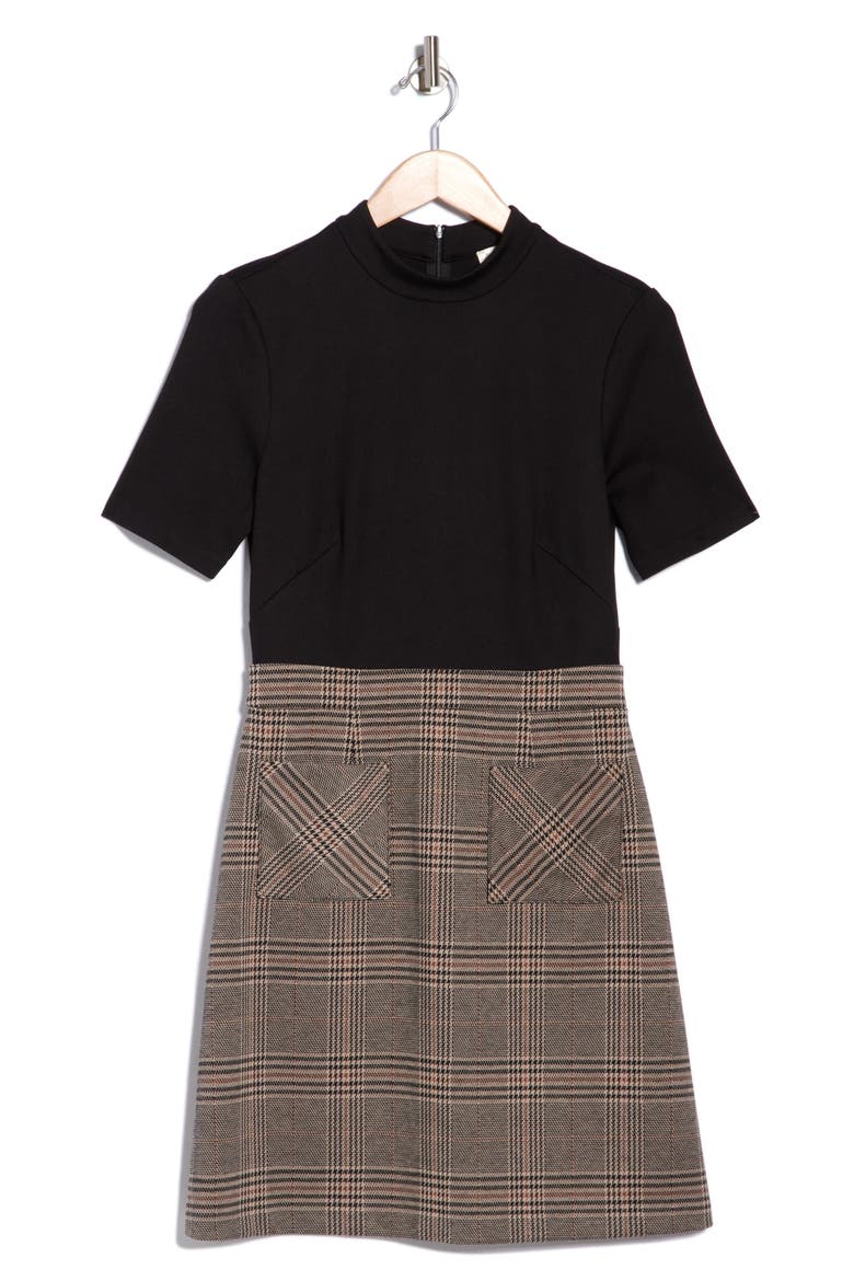 Mixed Media A-Line Dress, Alternate, color, BLACK TAN