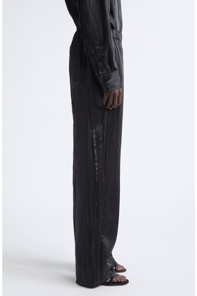 Crinkled Satin Wide Leg Pants, Alternate, color, BLACK