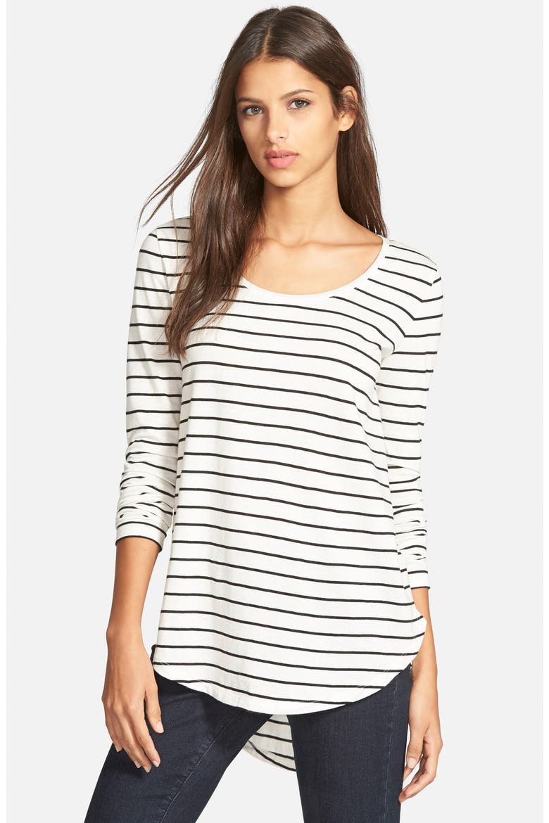 Stripe High/Low Tee, Main, color, IVORY EGRET TAWNY STRIPE