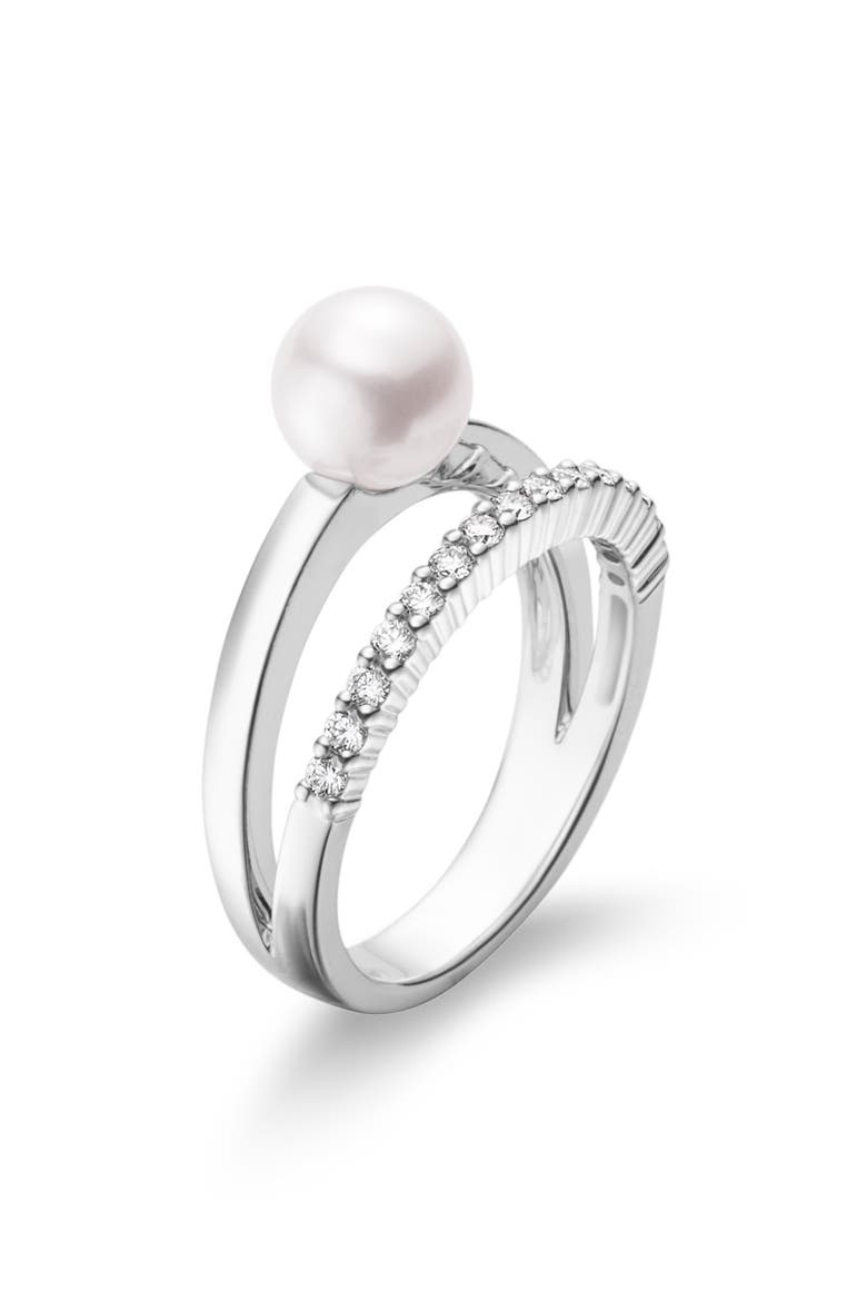 Akoya Cultured Pearl & Diamond Ring, Main, color, WHITE GOLD/ PEARL