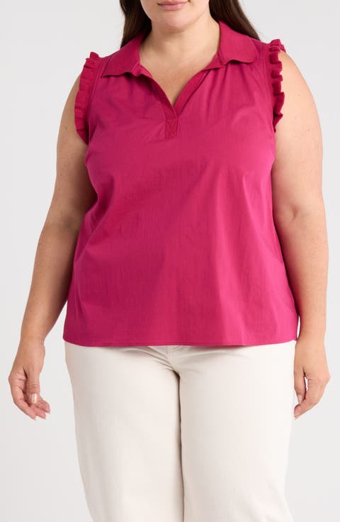 Ruffle Cotton Blend Poplin Tank (Plus)