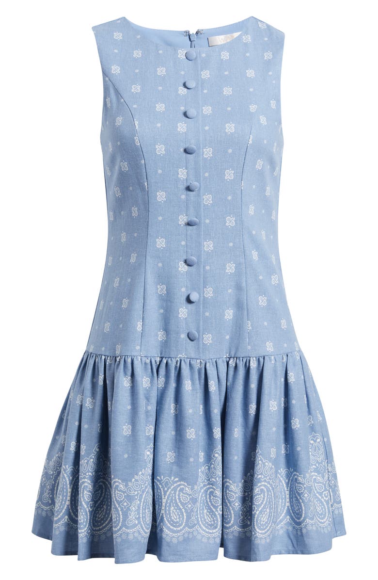 WAYF Martini Drop Waist Minidress, Alternate, color, Chambray Bandana