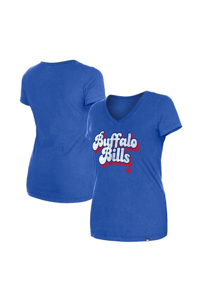 New Era Women's New Era Royal Buffalo Bills Enzyme Wash Low V-Neck T-Shirt, Main, color, Royal