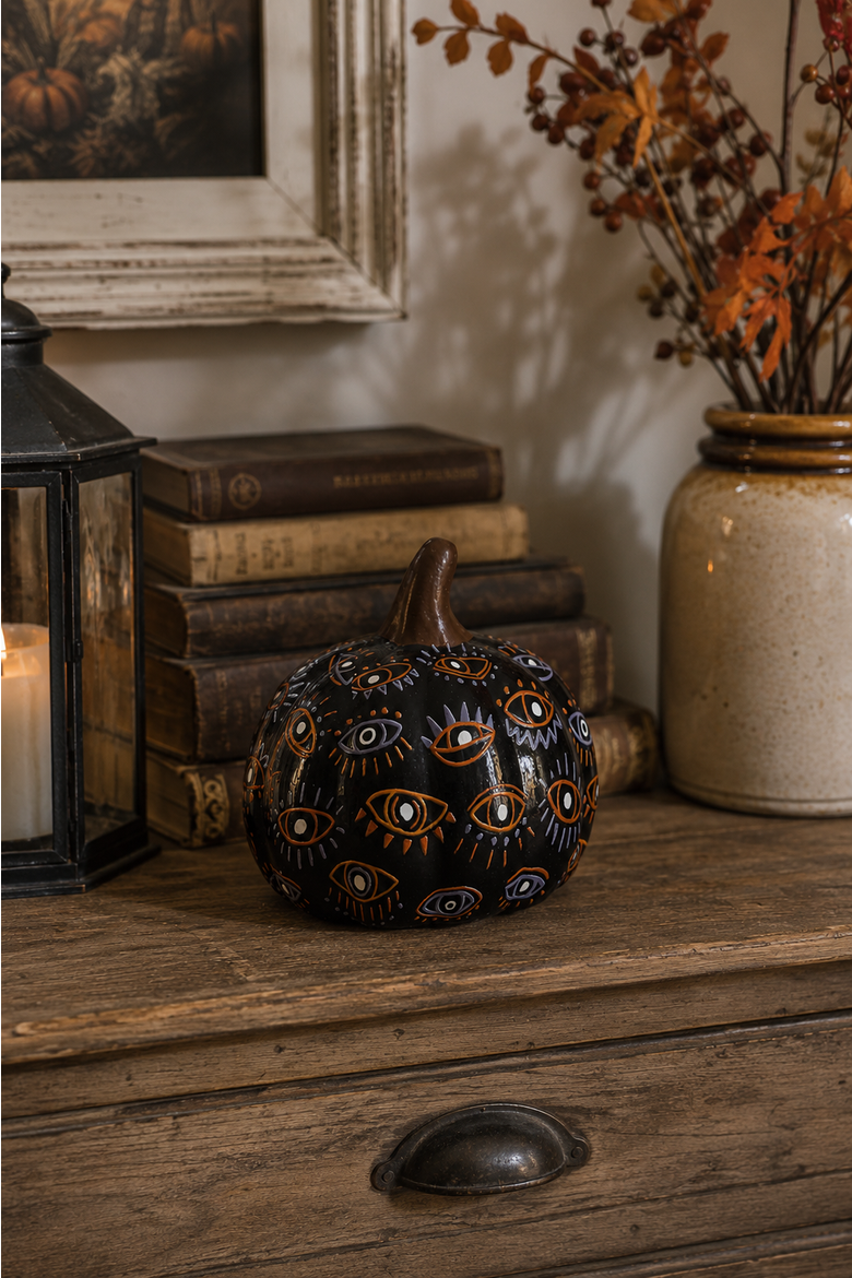 Black Small Opening Mystic Eye Pumpkin Figurine 3.9", Alternate, color, Black