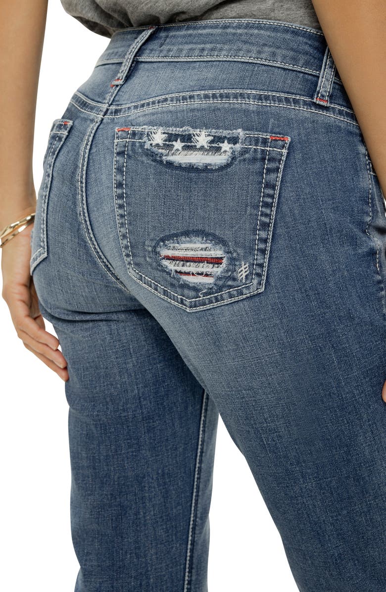 Silver Jeans Co. Elyse Curvy Distressed Mid Rise Capri Jeans, Alternate, color,