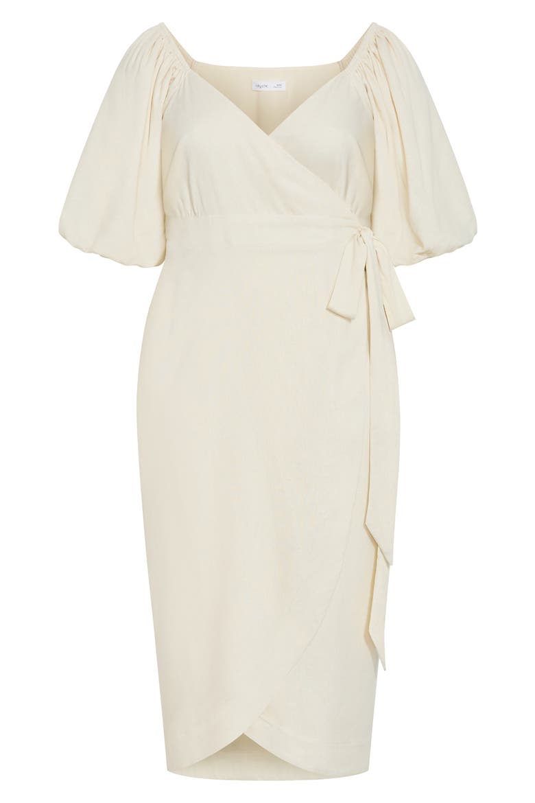 Claudine Faux Wrap Midi Dress, Alternate, color, CREAM