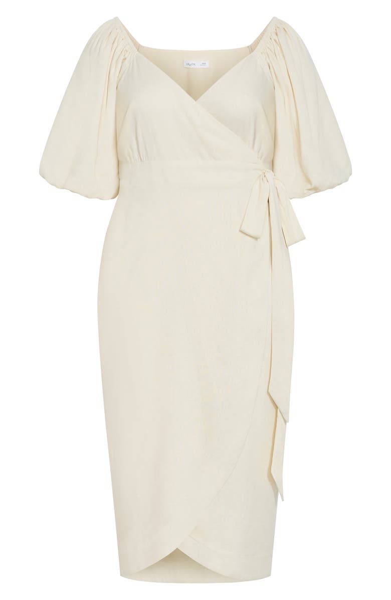 City Chic Claudine Faux Wrap Midi Dress, Alternate, color, Cream