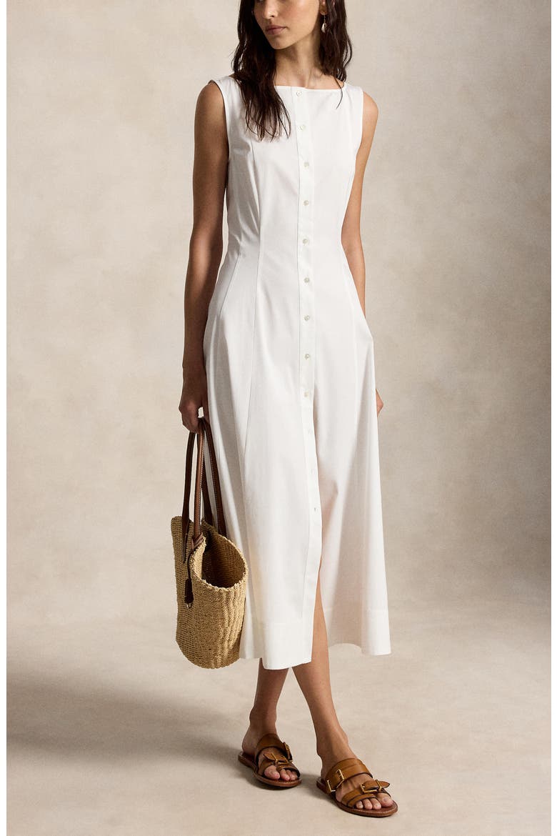 Paneled Cotton Button-Up Midi Dress, Alternate, color, WHITE