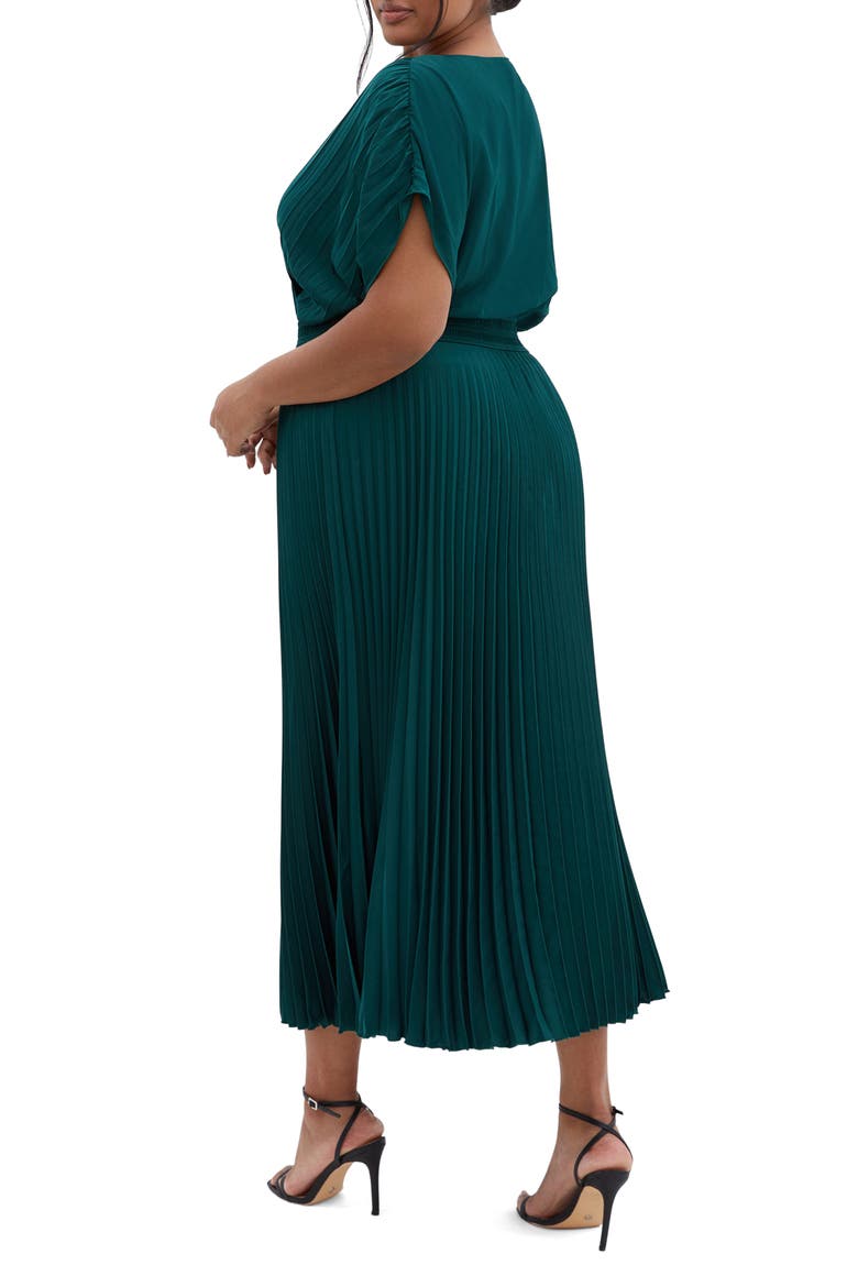 Elia Faux Wrap Pleated Dress, Alternate, color, EMERALD