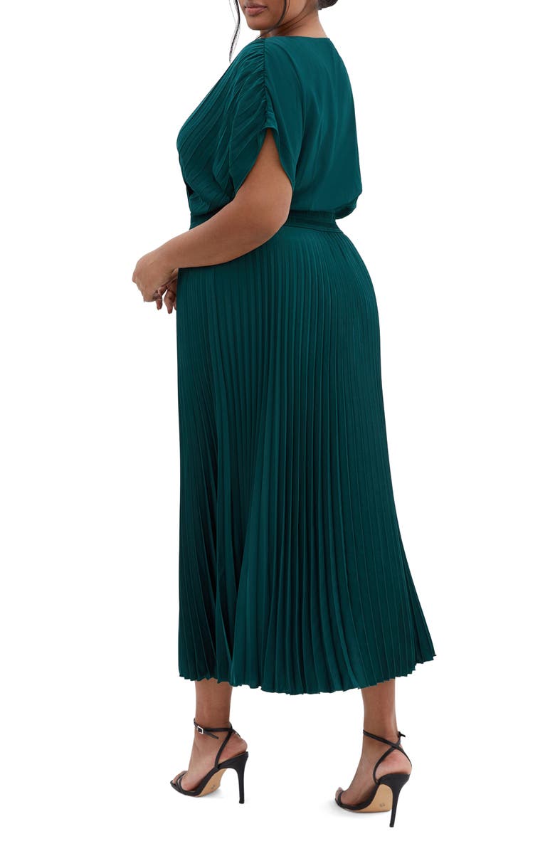 City Chic Elia Faux Wrap Pleated Dress, Alternate, color, Emerald