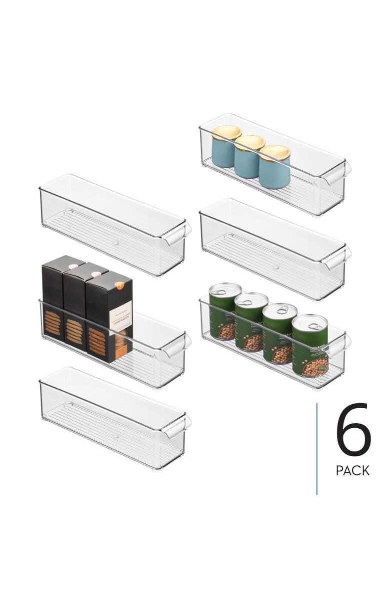 Basic Stackable Fridge Storage Bin with Handle, Set of 6, Clear, Made in USA, Alternate, color, Clear