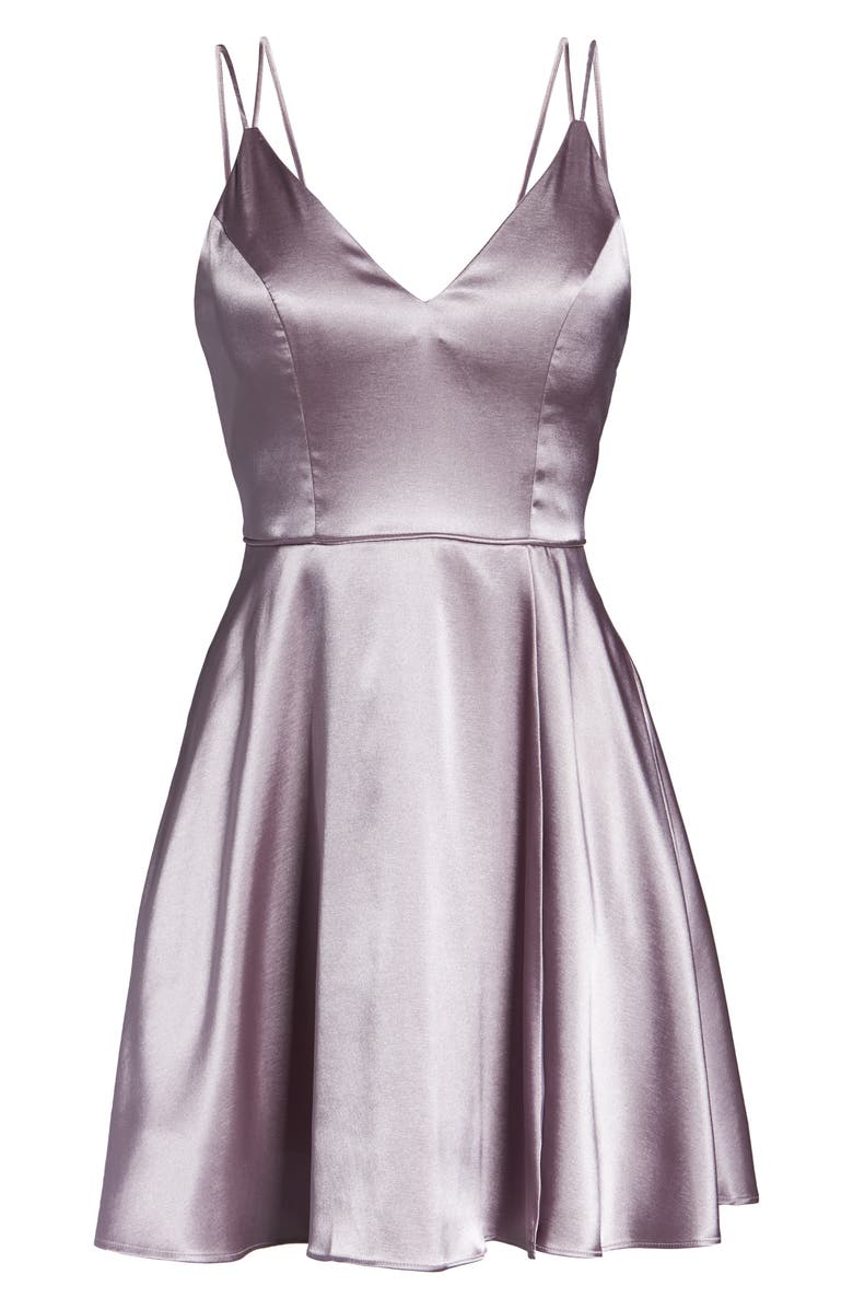 Sequin Hearts Strappy Satin Fit & Flare Minidress, Alternate, color, 