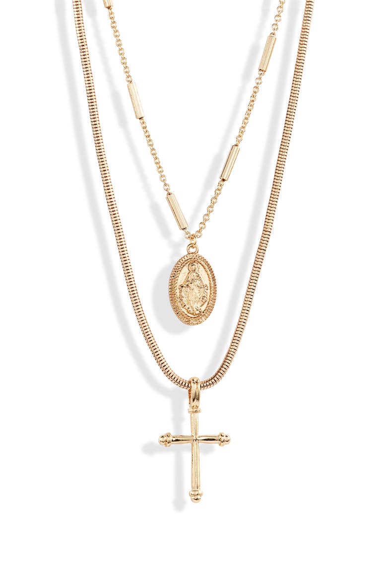 Coin & Cross Set of 2 Necklaces, Alternate, color, GOLD