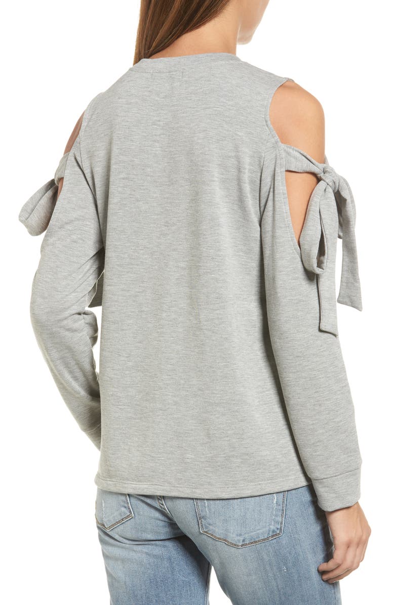 Pleione Cold Shoulder Tie Sleeve Sweatshirt, Alternate, color,