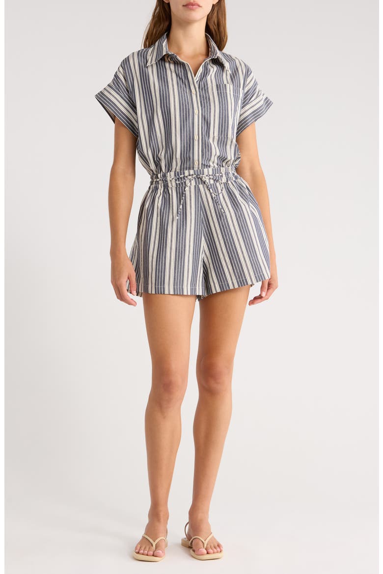 Cyrene Tie Waist Romper, Main, color, ANTIQUE NAVY STRIPE