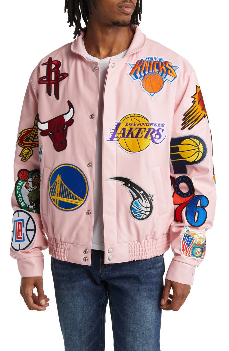 JEFF HAMILTON NBA Collage Faux Leather Jacket, Main, color, 