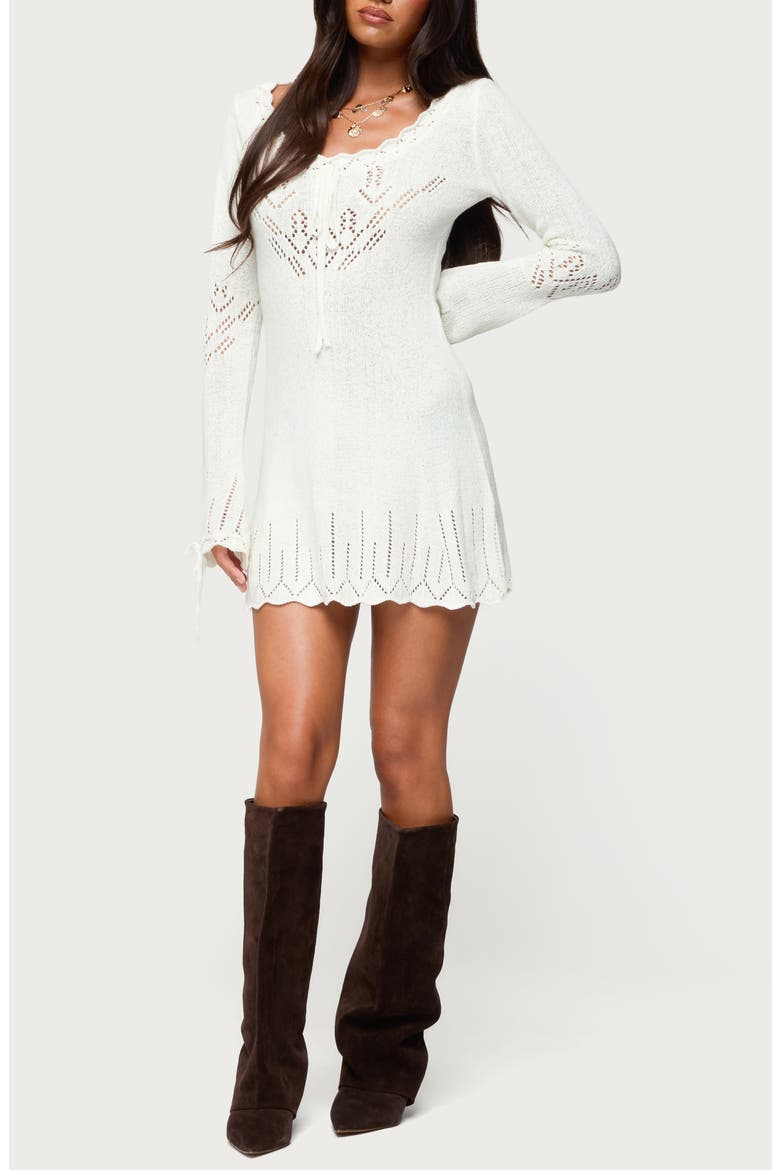 Shaia Pointelle Stitch Long Sleeve Minidress, Main, color, CREAM