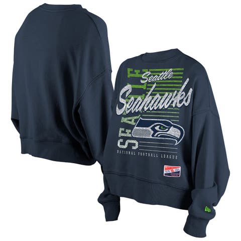 Women
s New Era College Navy Seattle Seahawks Oversized Throwback Mineral Wash Crew Neck Sweatshirt