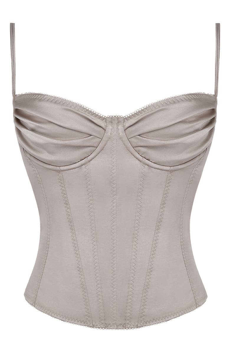HOUSE OF CB Chantal Satin Corset Crop Top, Alternate, color, Sand