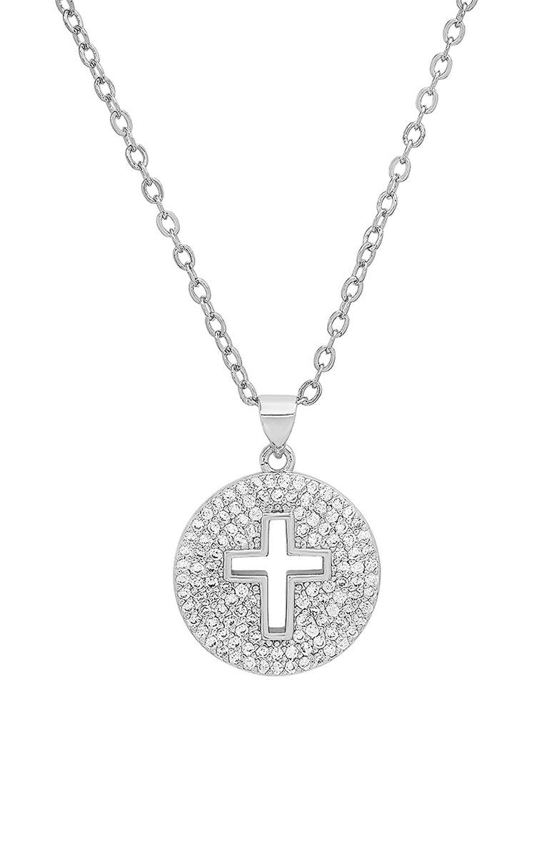 HMY JEWELRY 18K Gold Plated Crystal Cross Necklace, Main, color, 