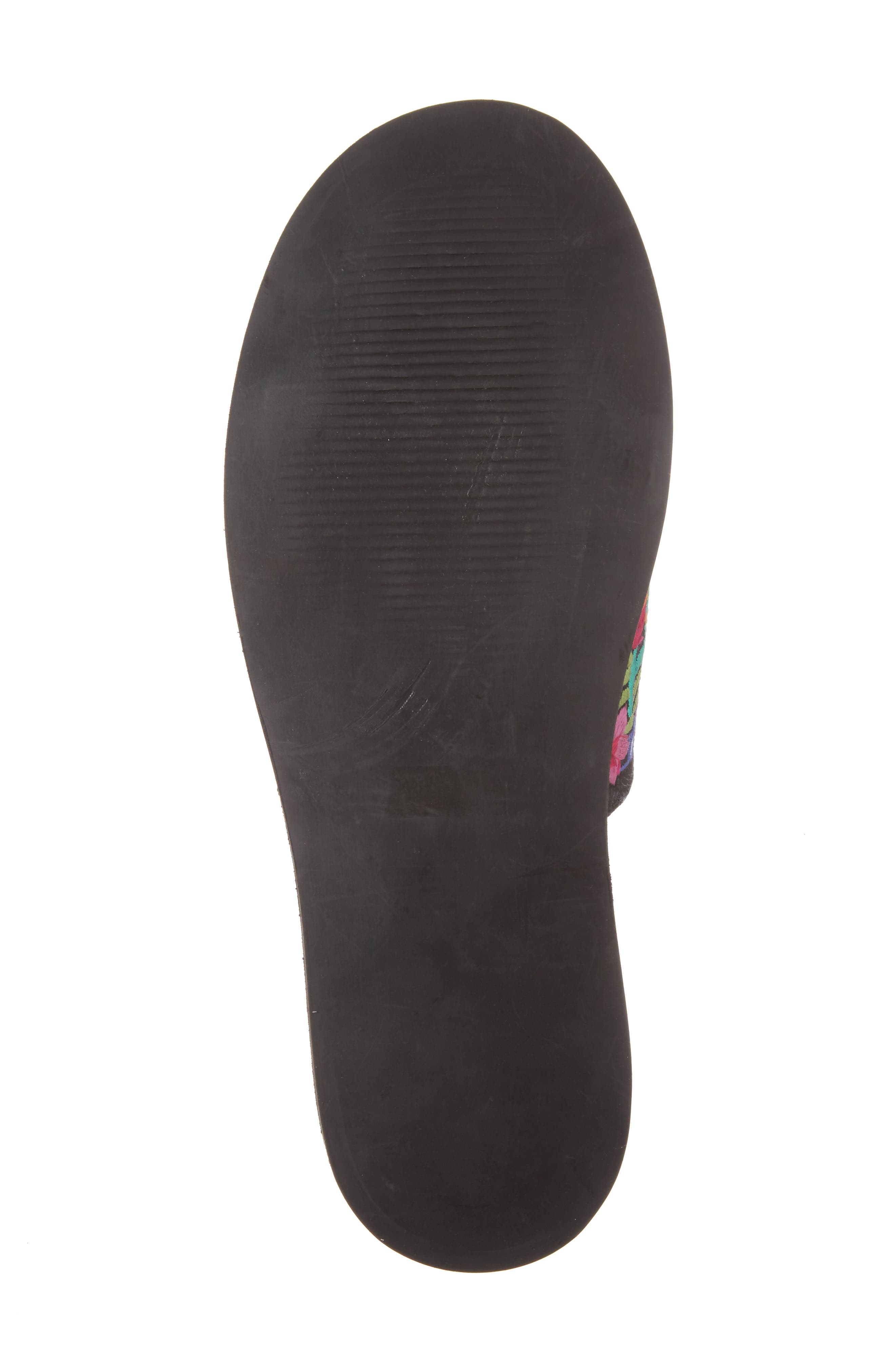 Sarasi Flower Embroidered Slide Sandal, Alternate, color, BLACK SATIN MULTI